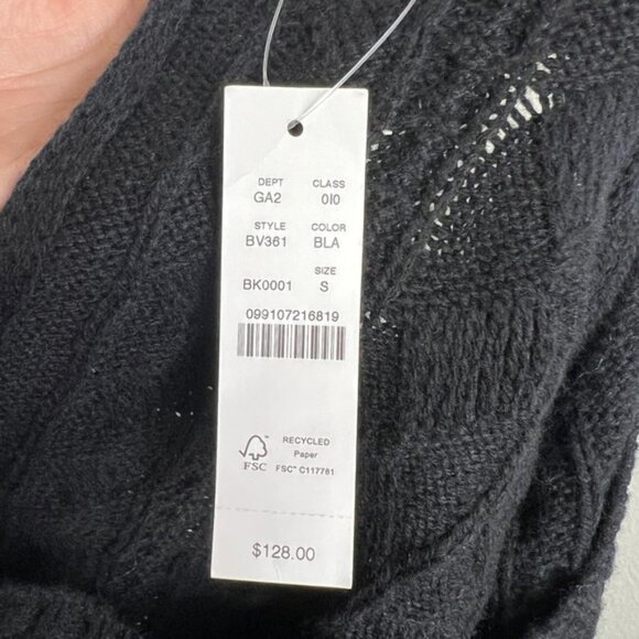 New J. Crew Cable Knit Sweater Women's S Black Tie Back Wool Blend Boxy Relaxed - Picture 7 of 7